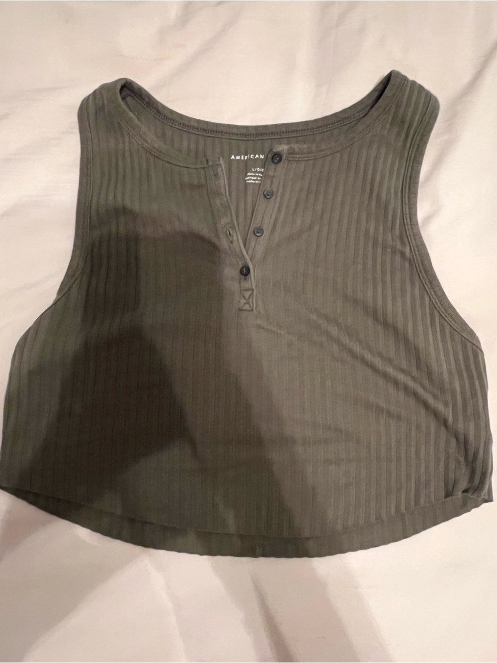 American Eagle Outfitters Olive Ribbed Henley Crop Top